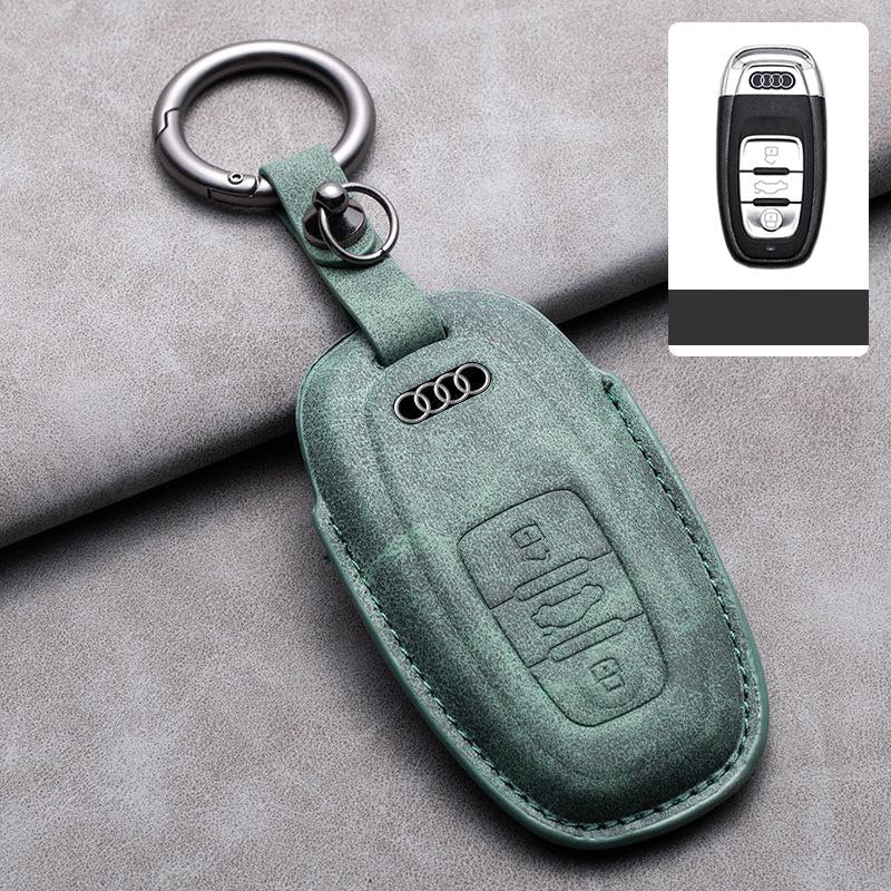 Луксозен калъф за ключ Audi от алкантара с метален ключодържател ЗЕЛЕН
