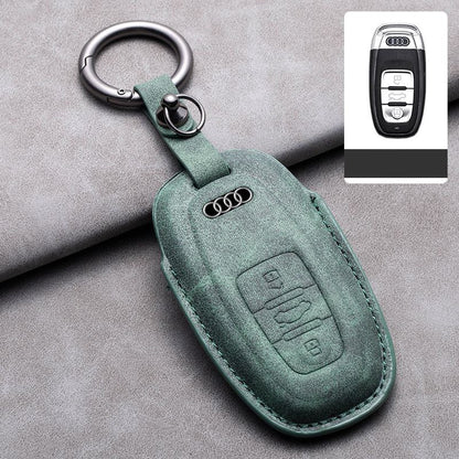 Луксозен калъф за ключ Audi от алкантара с метален ключодържател ЗЕЛЕН