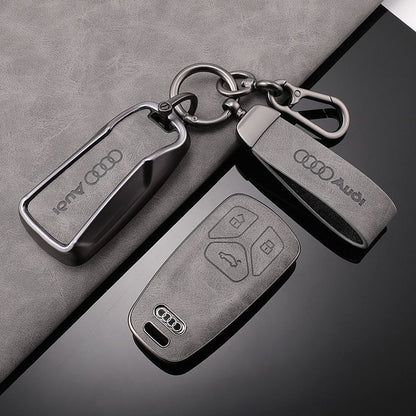Луксозен калъф за ключ Audi + кожен ключодържател – Премиум комплект СИВ