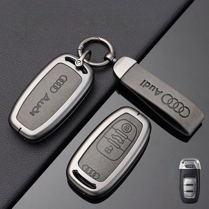 Луксозен калъф за ключ AUDI метален корпус и кожена вложка СИВ