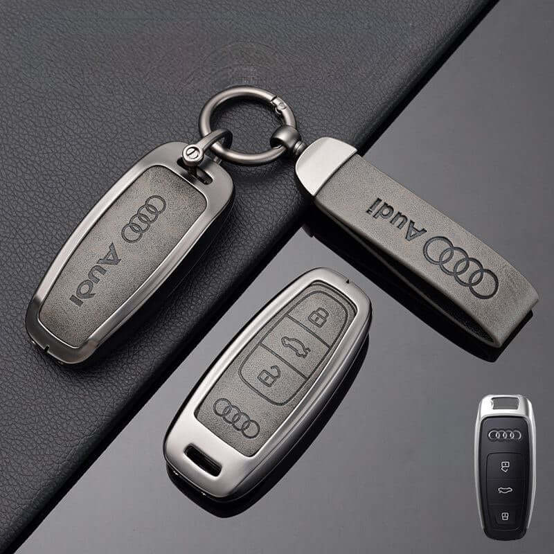 Луксозен калъф за ключ AUDI метален корпус и кожена вложка СИВ