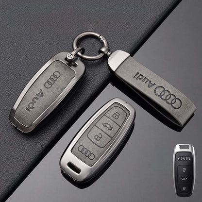 Луксозен калъф за ключ AUDI метален корпус и кожена вложка СИВ