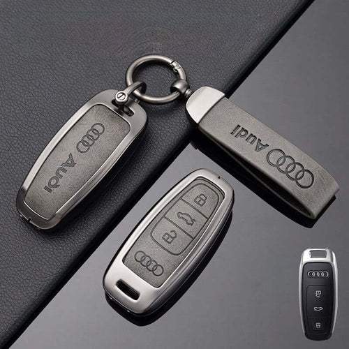 Луксозен калъф за ключ AUDI метален корпус и кожена вложка СИВ