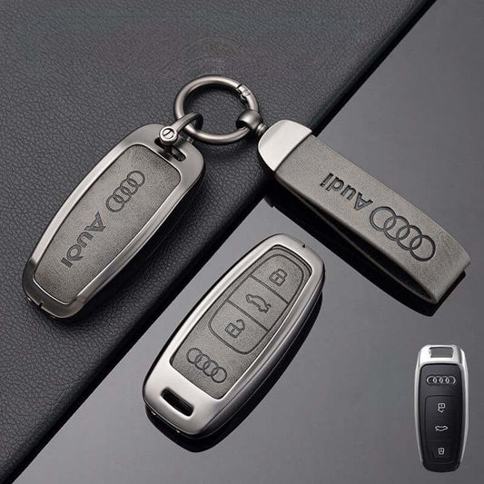 Луксозен калъф за ключ AUDI метален корпус и кожена вложка СИВ