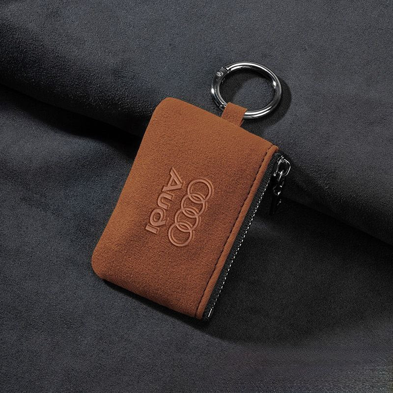 Кожен калъф за ключ Алкантара