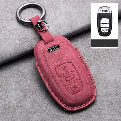 Луксозен калъф за ключ Audi от алкантара с метален ключодържател ЧЕРВЕН
