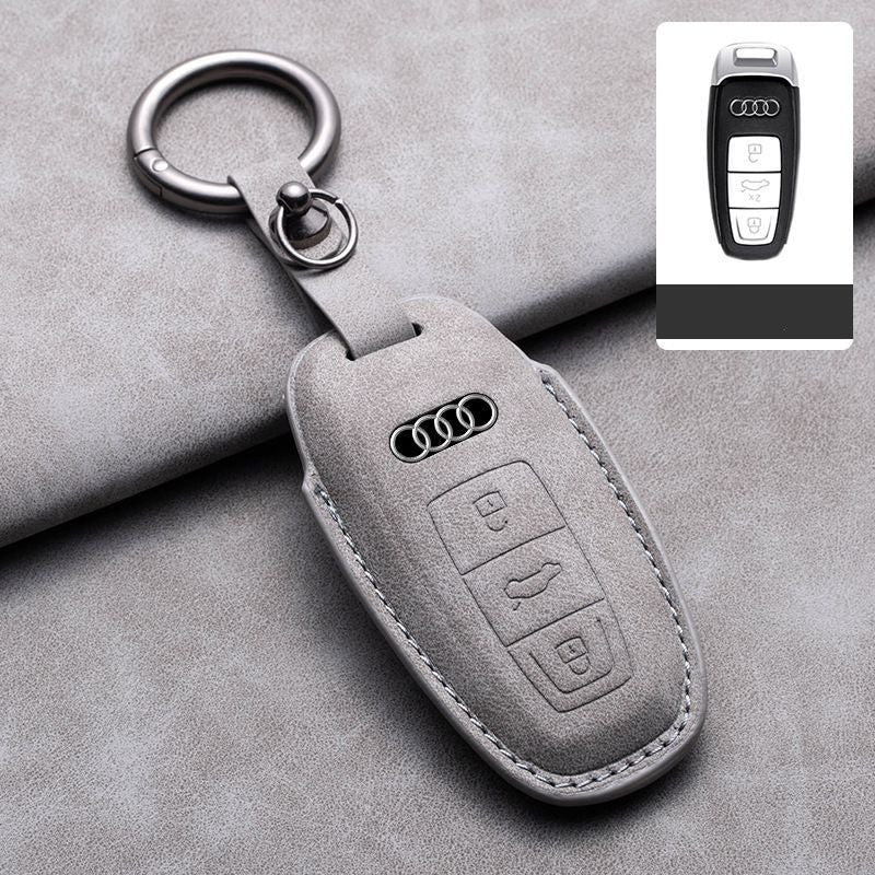 Луксозен калъф за ключ Audi от алкантара с метален ключодържател 4 цвята СИВ