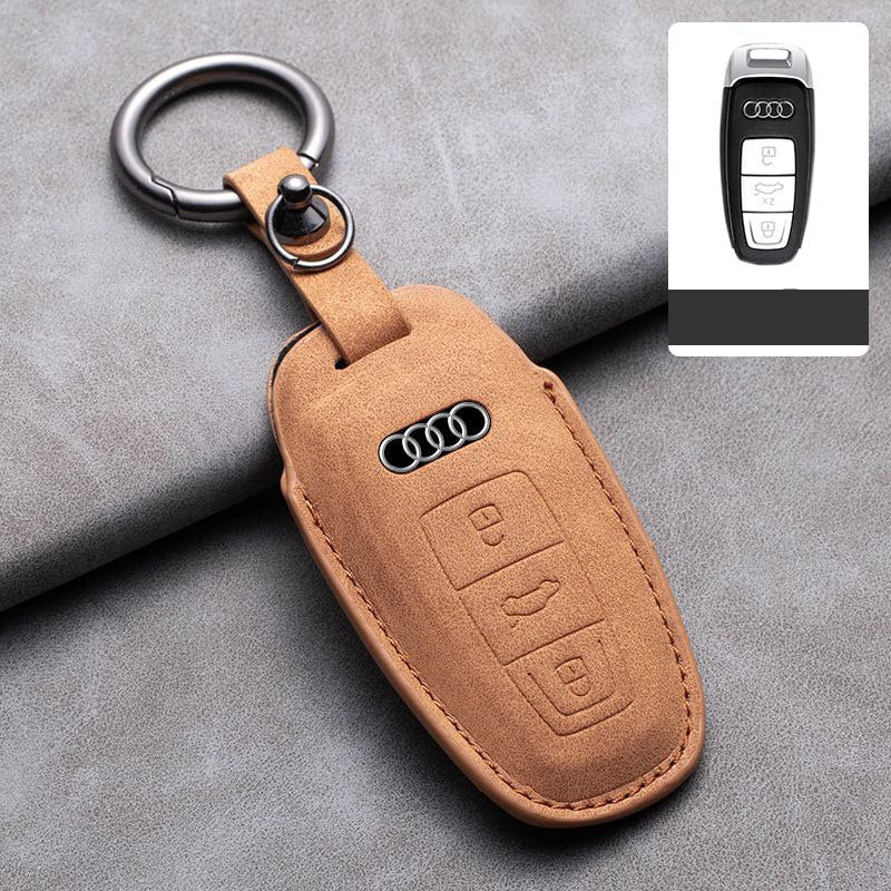 Луксозен калъф за ключ Audi от алкантара с метален ключодържател 4 цвята БЕЖОВ