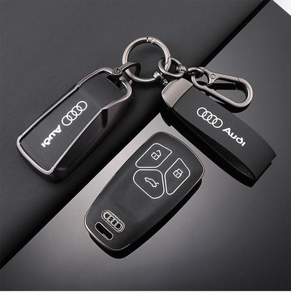 Луксозен калъф за ключ Audi + кожен ключодържател – Премиум комплект ЧЕРЕН