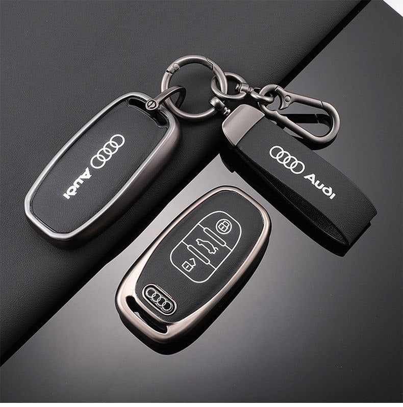 Луксозен калъф за ключ Audi + кожен ключодържател – Премиум комплект ЧЕРЕН