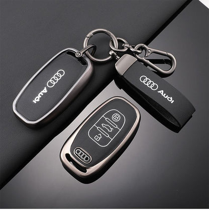 Луксозен калъф за ключ Audi + кожен ключодържател – Премиум комплект ЧЕРЕН