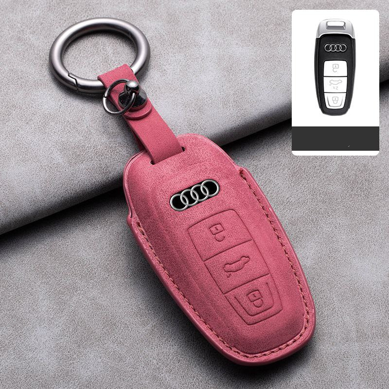Луксозен калъф за ключ Audi от алкантара с метален ключодържател 4 цвята ЧЕРВЕН