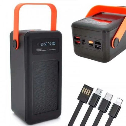 Външна батерия (Power bank) 100 000 mAh със слънчев панел и адаптери, модел YM-638CX, черен цвят.