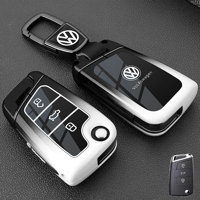 Премиум калъф за ключ Volkswagen с метален ключодържател – черно и бяло