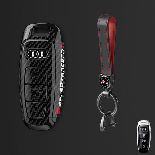 Премиум калъф за ключ Audi с карбоново покритие + кожен ключодържател 3
