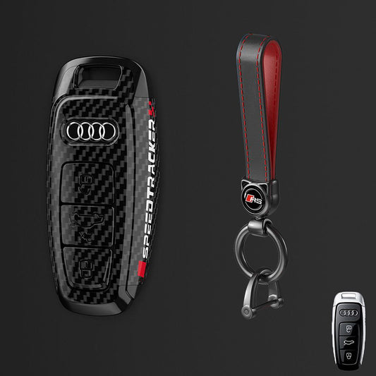 Премиум калъф за ключ Audi с карбоново покритие + кожен ключодържател 3