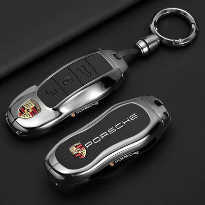 Калъф за ключ Porsche – метал и кожа, премиум изработка ЧЕРЕН " B "