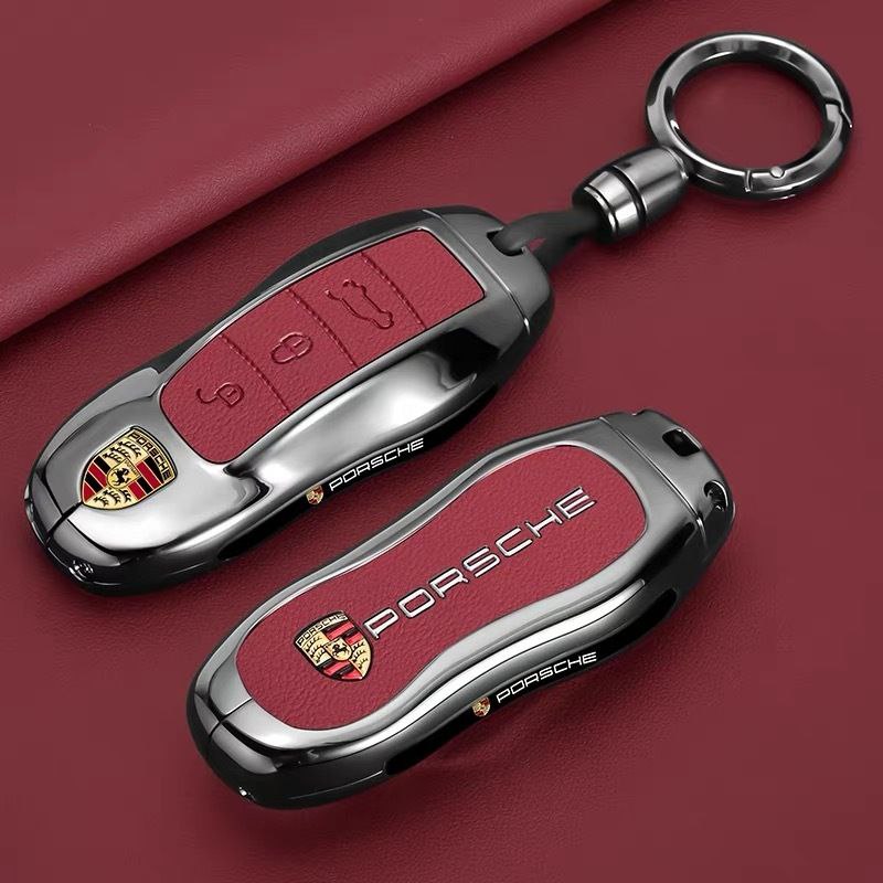 Калъф за ключ Porsche – метал и кожа, премиум изработка БОРДО " B "