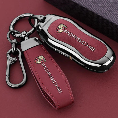 Калъф за ключ Porsche – метал и кожа, премиум изработка БОРДО " B "