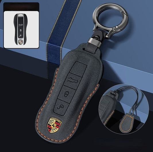 Кожен калъф за ключ Porsche с ключодържател – Ръчно зашиване А