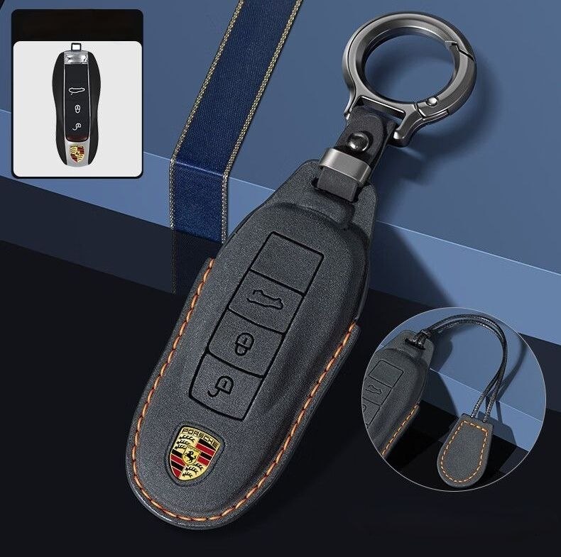 Кожен калъф за ключ Porsche с ключодържател – Ръчно зашиване B