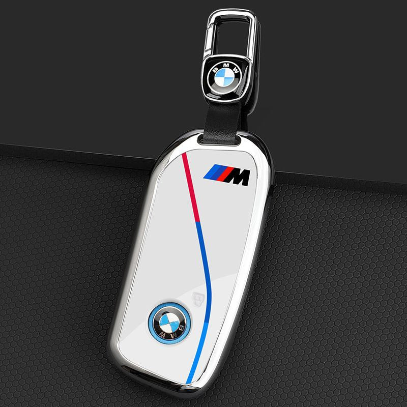 Калъф за ключ BMW M – метален корпус със стъклен гръб + ключодържател БЯЛ