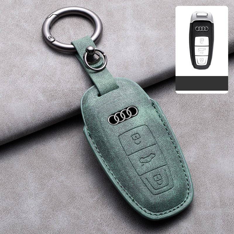 Луксозен калъф за ключ Audi от алкантара с метален ключодържател 4 цвята ЗЕЛЕН
