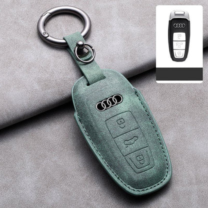 Луксозен калъф за ключ Audi от алкантара с метален ключодържател 4 цвята ЗЕЛЕН