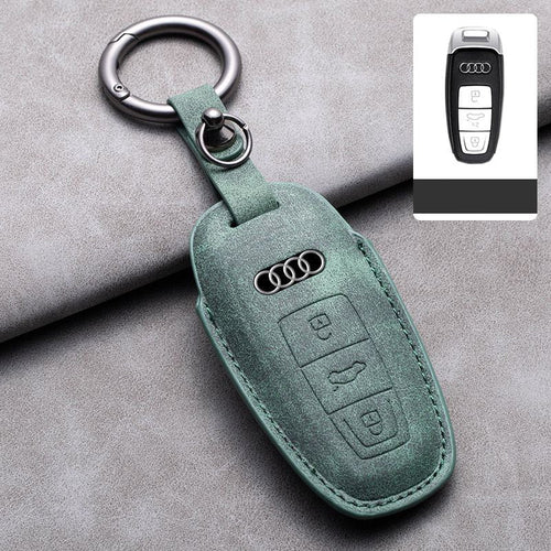 Луксозен калъф за ключ Audi от алкантара с метален ключодържател 4 цвята ЗЕЛЕН