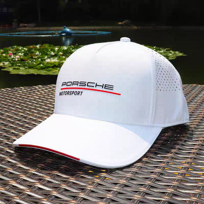 Спортна шапка Porsche Motorsport – бяла с червени детайли