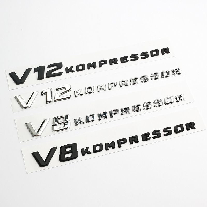 Емблема V8 / V12 Kompressor за калник Mercedes-Benz – Черна / Хром