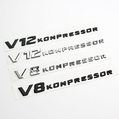 Емблема V8 / V12 Kompressor за калник Mercedes-Benz – Черна / Хром