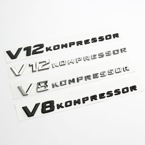 Емблема V8 / V12 Kompressor за калник Mercedes-Benz – Черна / Хром