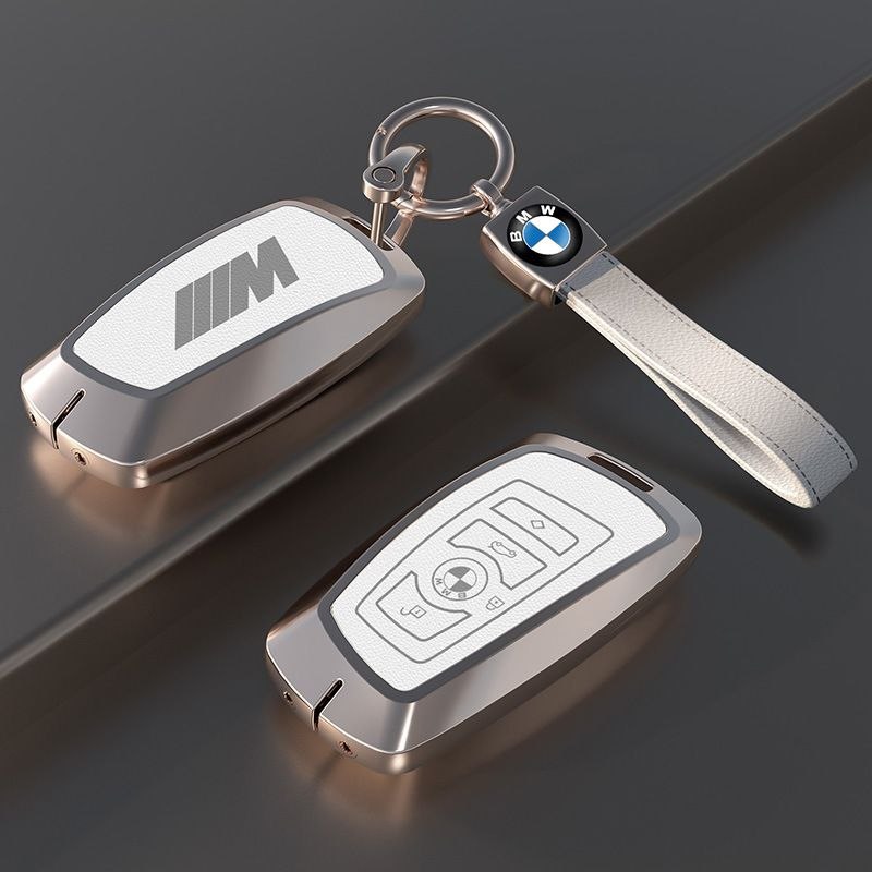Премиум калъф за ключ BMW Mpower с кожен ключодържател – метален корпус 1