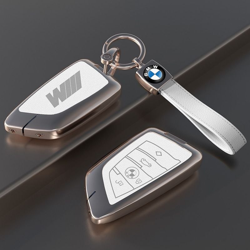 Премиум калъф за ключ BMW Mpower с кожен ключодържател – метален корпус 3