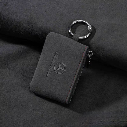 Универсален Кожен калъф за ключ Mercedes Алкантара 5 цвята ЧЕРЕН