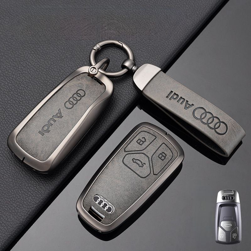 Луксозен калъф за ключ AUDI метален корпус и кожена вложка СИВ