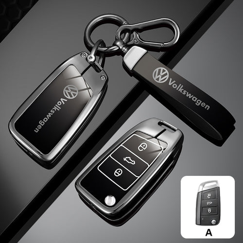 Метален Калъф за ключ Volkswagen + ключодържател – гланцов премиум дизайн A
