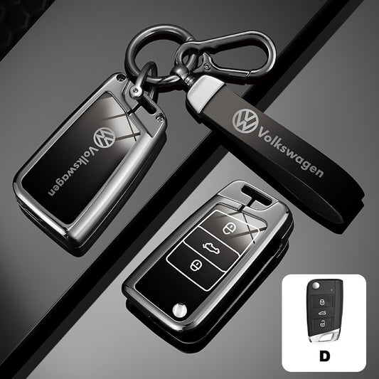 Метален Калъф за ключ Volkswagen + ключодържател – гланцов премиум дизайн D